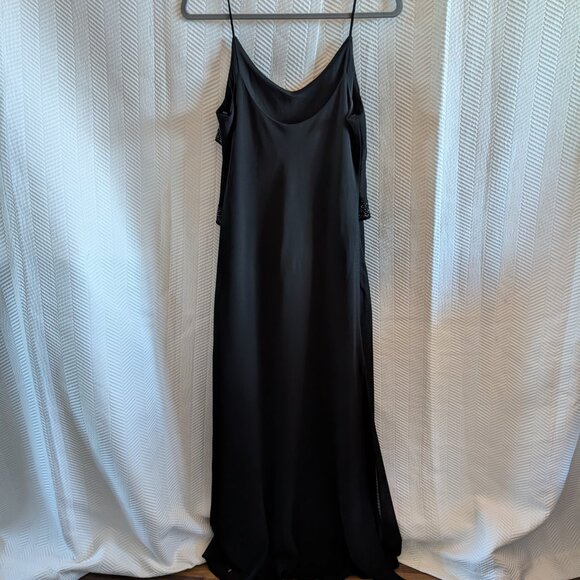 Jessica Vintage Black Beaded Maxi Slip dress Size 10 Whimsigoth 90s Side Slits - Picture 4 of 6